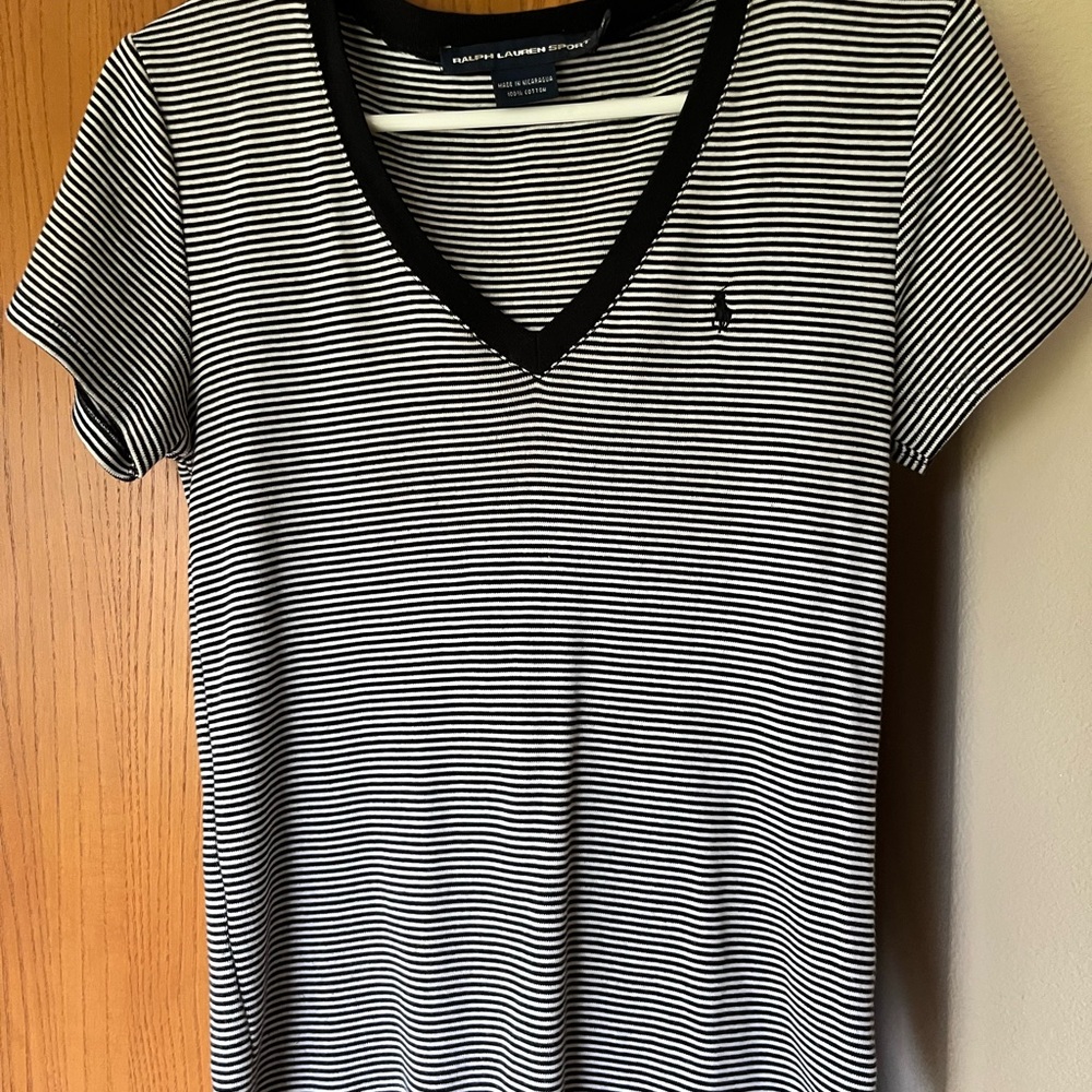Ralph Lauren Sport Black and White Striped Tee